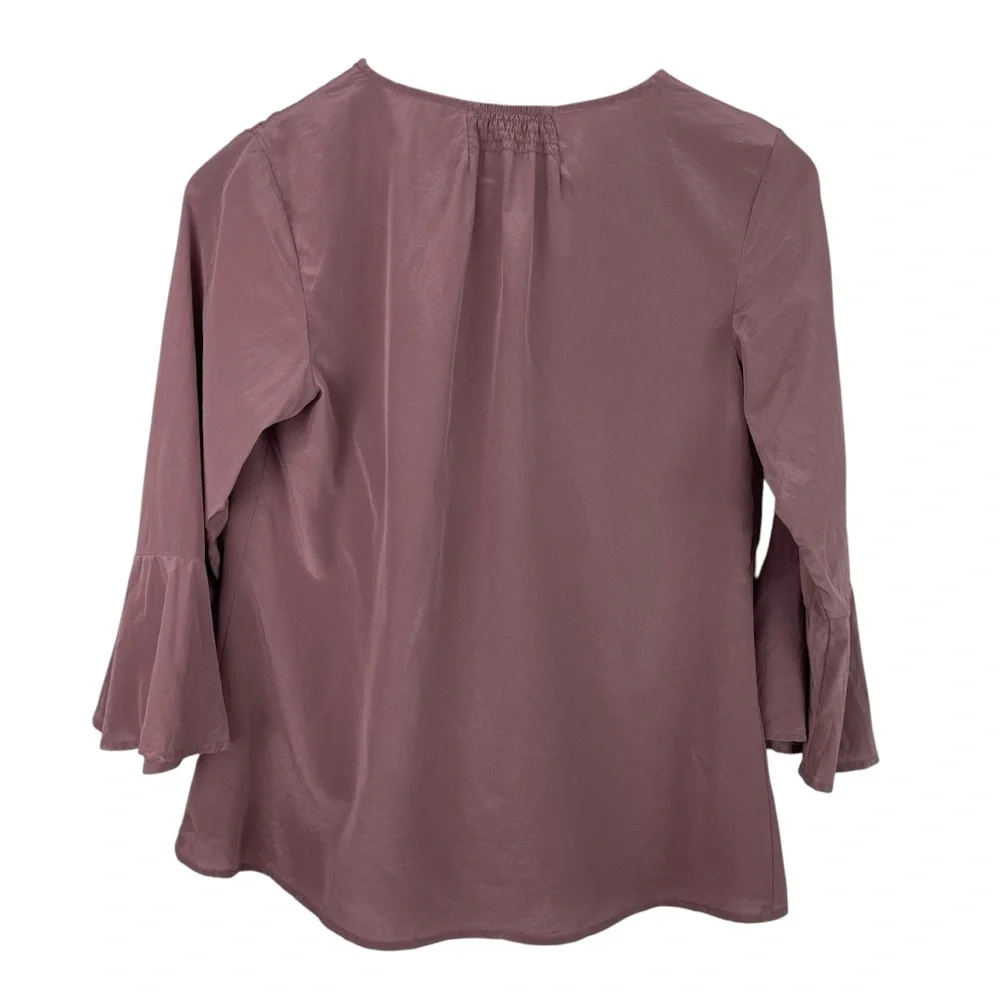 Garnet Hill | Pink Silk V Neck Bell Cuff Blouse